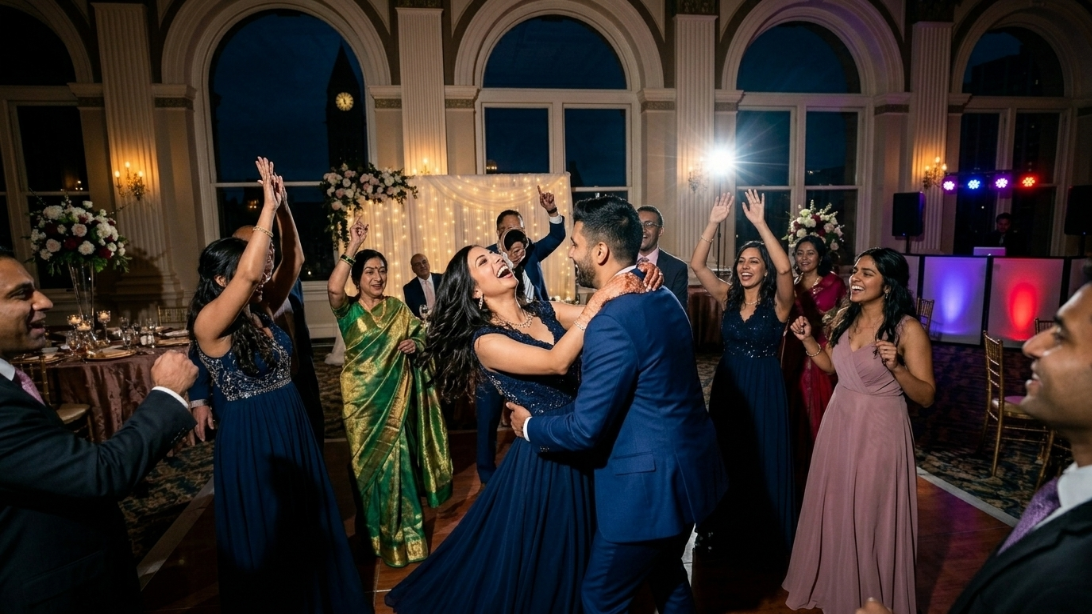 Bride and groom dancing at a wedding reception