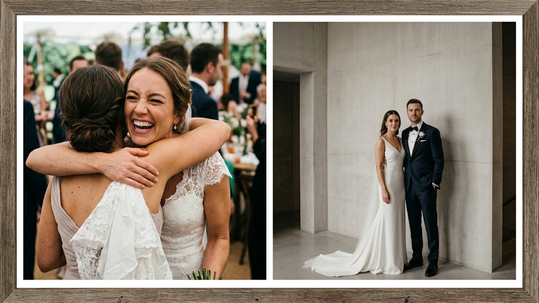 Documentary and editorial wedding photography styles side by side